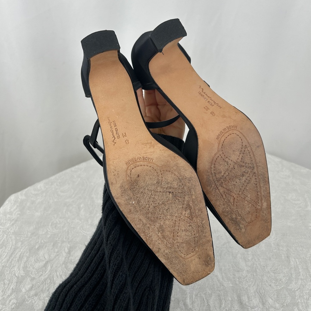 Vintage Mina Comfort Black Satin Heels Pumps with Straps - Picture 6 of 8
